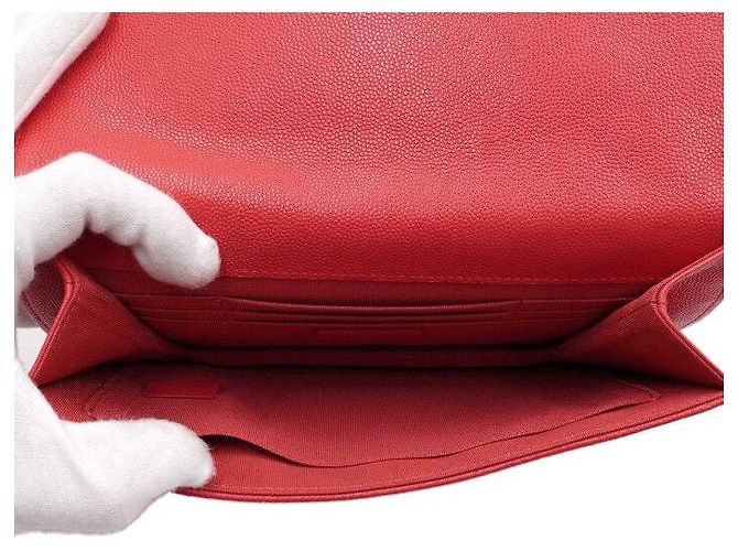 Chanel Clutch da donna in caviar rosso con logo CC dorato - vista 5