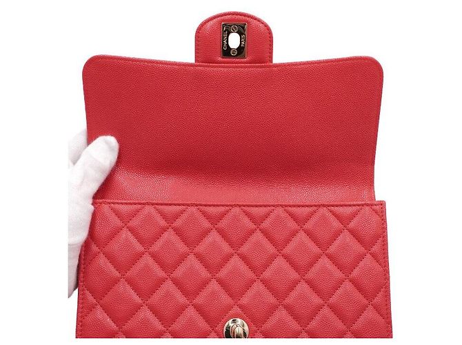Chanel Clutch da donna in caviar rosso con logo CC dorato - vista 6