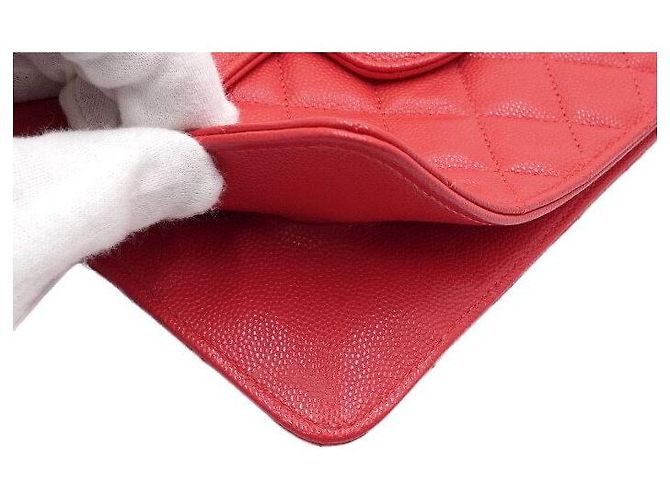 Chanel Clutch da donna in caviar rosso con logo CC dorato - vista 8