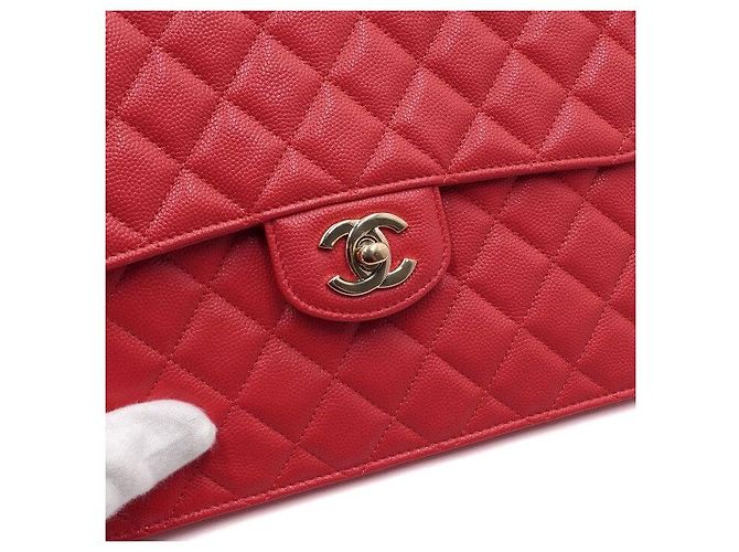 Chanel Clutch da donna in caviar rosso con logo CC dorato - vista 9