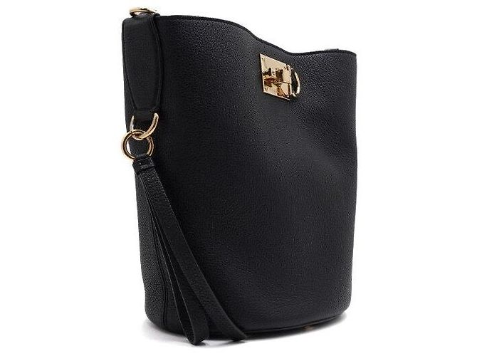 Salvatore Ferragamo Borsa a secchiello Studio in pelle granulata nera, borsa a tracolla Nero - vista 3