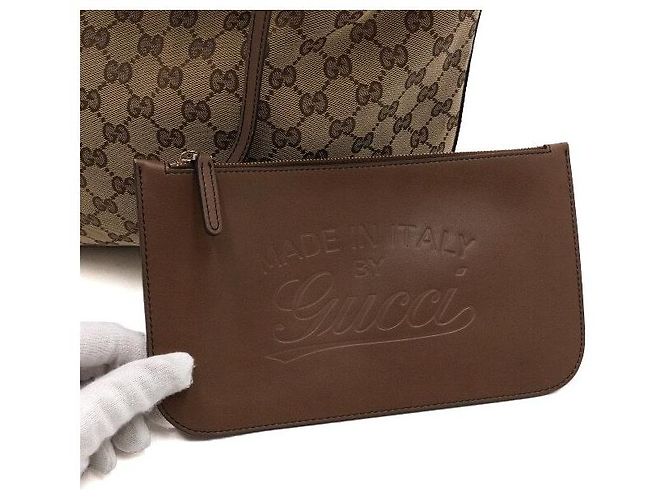 Gucci Borsa shopper a tracolla con bordi in pelle marrone - vista 6