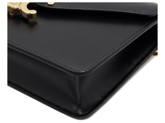 Céline Borsa a tracolla Triofee Margot in pelle di vitello nera lucida con catena dorata Nero - vista 10