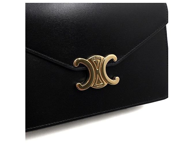 Céline Borsa a tracolla Triofee Margot in pelle di vitello nera lucida con catena dorata Nero - vista 11