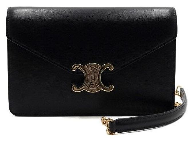 Céline Borsa a tracolla Triofee Margot in pelle di vitello nera lucida con catena dorata Nero - vista 2