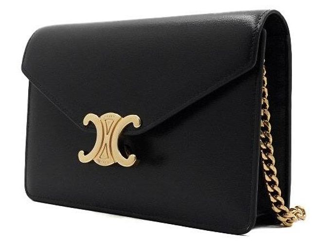 Céline Borsa a tracolla Triofee Margot in pelle di vitello nera lucida con catena dorata Nero - vista 3