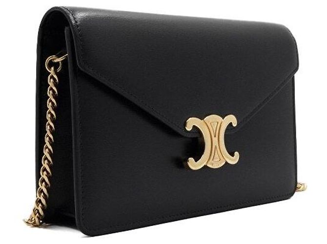 Céline Borsa a tracolla Triofee Margot in pelle di vitello nera lucida con catena dorata Nero - vista 4