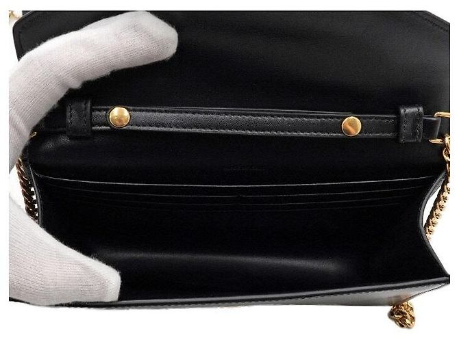 Céline Borsa a tracolla Triofee Margot in pelle di vitello nera lucida con catena dorata Nero - vista 6