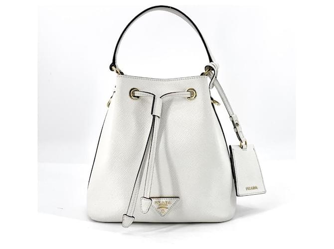 Prada Bolso Bucket Saffiano con logotipo de triángulo Blanco - vista 2