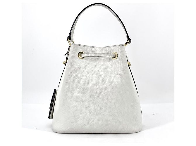 Prada Bolso Bucket Saffiano con logotipo de triángulo Blanco - vista 3