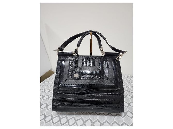Dolce & Gabbana Dolce and Gabbana Python/Iguana Embossed Leather Large Miss Sicily Top Handle Bag Black - view 11