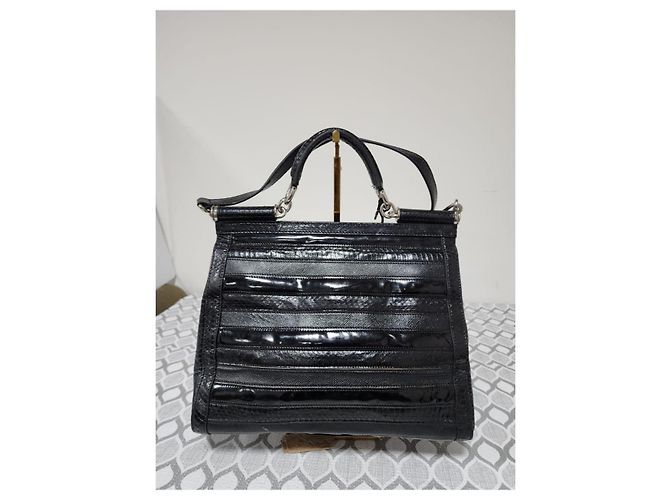 Dolce & Gabbana Dolce and Gabbana Python/Iguana Embossed Leather Large Miss Sicily Top Handle Bag Black - view 3