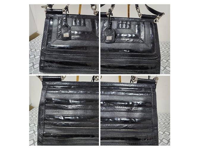 Dolce & Gabbana Dolce and Gabbana Python/Iguana Embossed Leather Large Miss Sicily Top Handle Bag Black - view 6