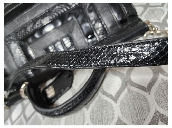 Dolce & Gabbana Dolce and Gabbana Python/Iguana Embossed Leather Large Miss Sicily Top Handle Bag Black - view 7