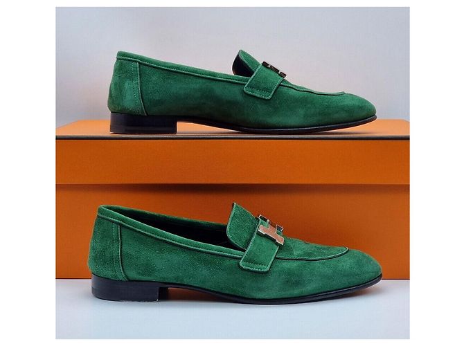 Hermès Mocassino in scamosciato verde - vista 2