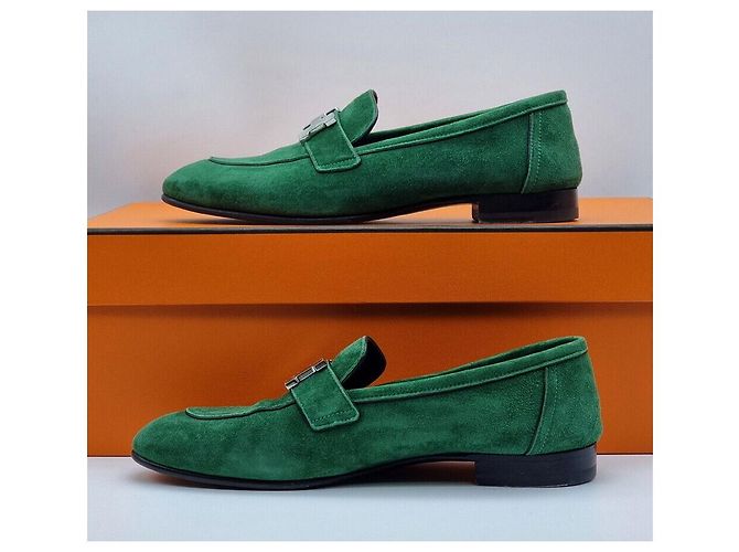 Hermès Mocassino in scamosciato verde - vista 3