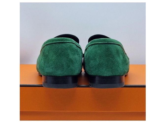 Hermès Mocassino in scamosciato verde - vista 4