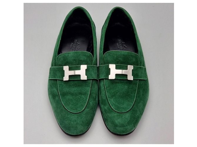 Hermès Mocassino in scamosciato verde - vista 5
