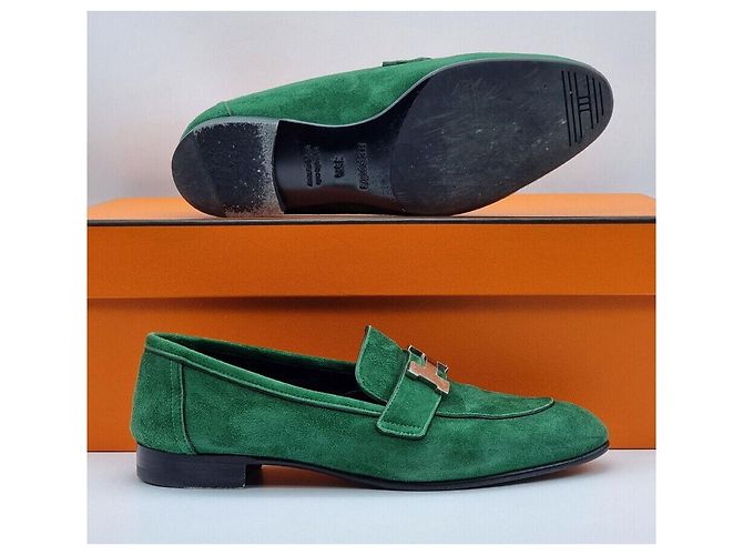 Hermès Mocassino in scamosciato verde - vista 6