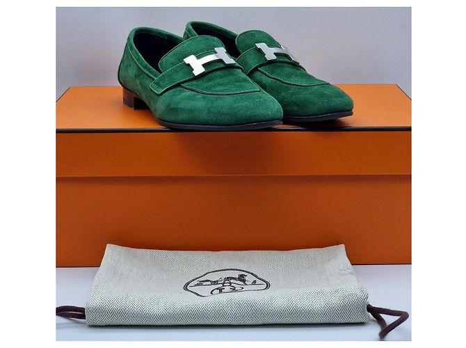 Hermès Mocassino in scamosciato verde - vista 7