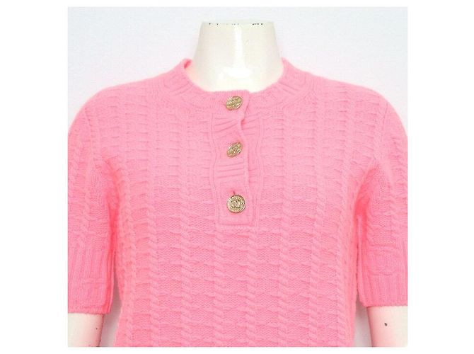 Chanel Strickware für Damen aus Kaschmir-Mischung mit CC-Logo-Knopf Pink - Ansicht 2