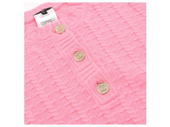 Chanel Strickware für Damen aus Kaschmir-Mischung mit CC-Logo-Knopf Pink - Ansicht 6