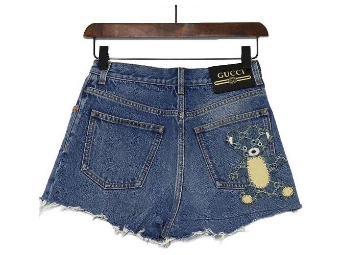 Gucci Short de denim eco con parche de oso para mujer Azul - vista 4