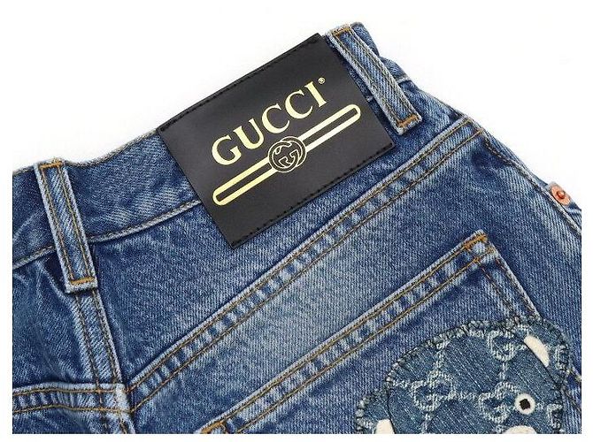 Gucci Short de denim eco con parche de oso para mujer Azul - vista 8