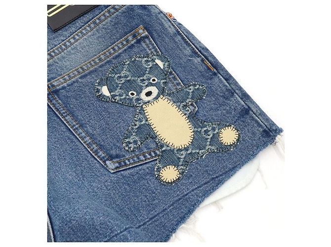 Gucci Short de denim eco con parche de oso para mujer Azul - vista 9