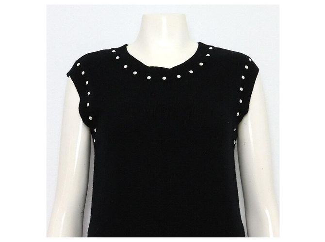 Chanel Abito da donna in cotone e cashmere nero con dettagli di perle - vista 2