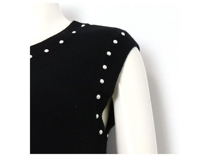 Chanel Abito da donna in cotone e cashmere nero con dettagli di perle - vista 3