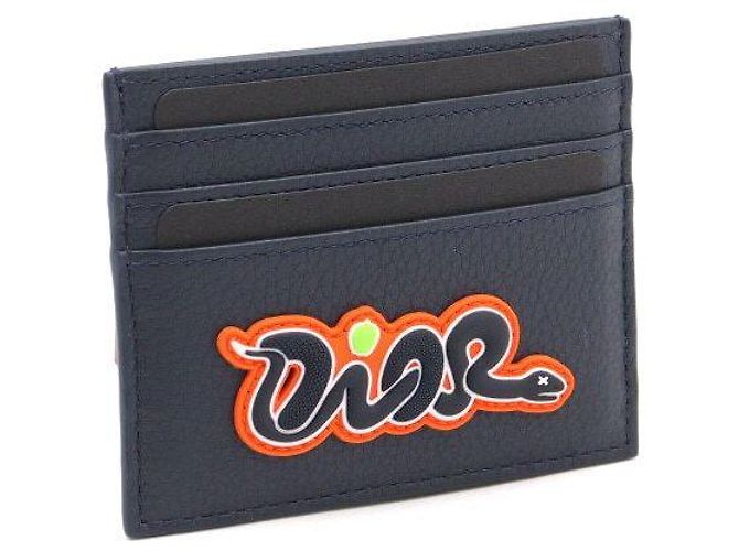 Dior Navy Blue Grain Leather Card Wallet with KAWS Snake Patch - view 3