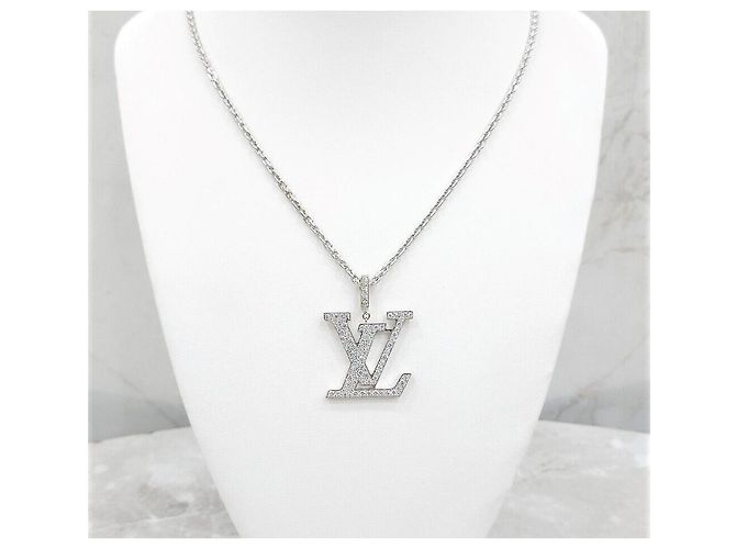 Louis Vuitton Collana con pendente LV in oro bianco e diamanti Argento - vista 4