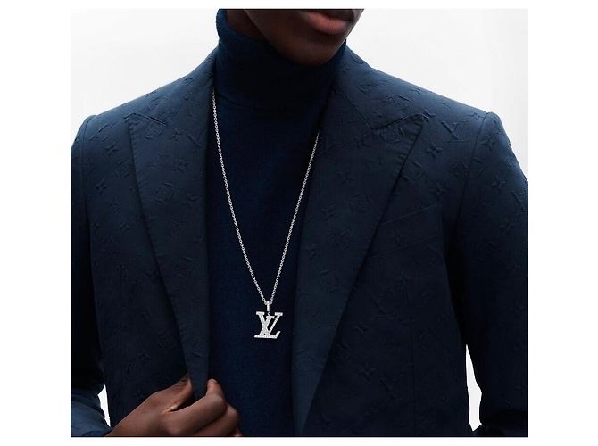 Louis Vuitton Collana con pendente LV in oro bianco e diamanti Argento - vista 8