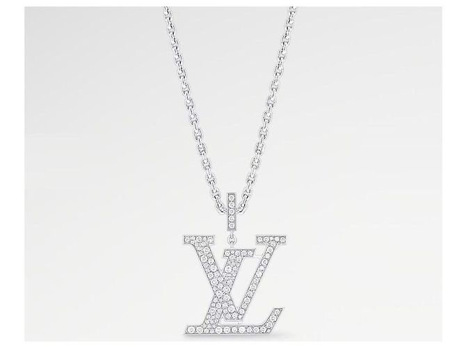Louis Vuitton Collana con pendente LV in oro bianco e diamanti Argento - vista 9
