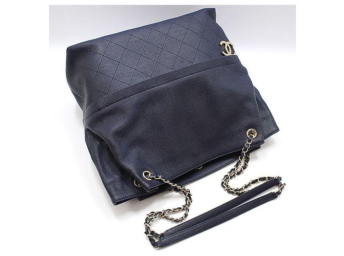 Chanel Borsa a tracolla Navy Caviar House and Carry Gold-tone Blu - vista 3