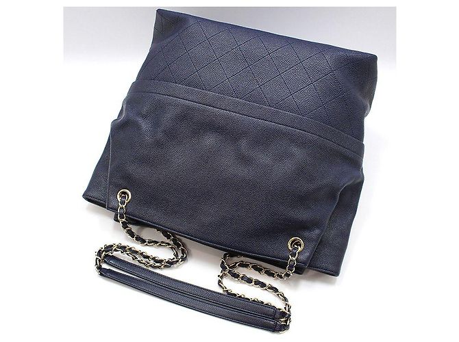 Chanel Borsa a tracolla Navy Caviar House and Carry Gold-tone Blu - vista 4