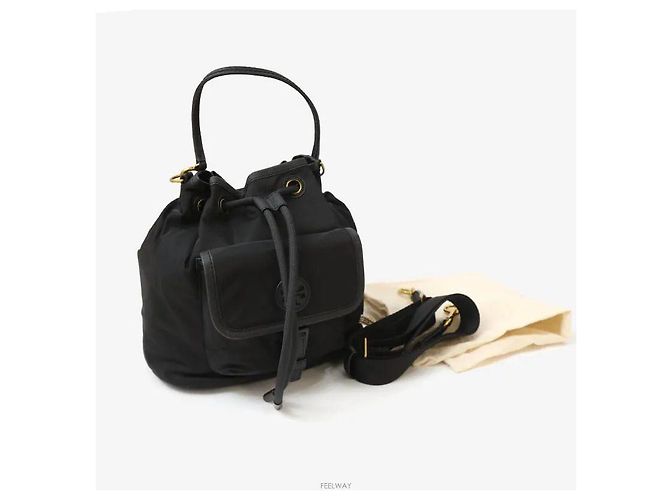 Tory Burch Borsa a secchiello con coulisse a tracolla nera - vista 7