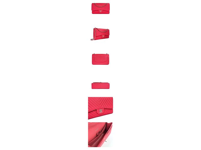 Chanel Borsa con patta Classic Chevron Caviar con catena Rosso - vista 2
