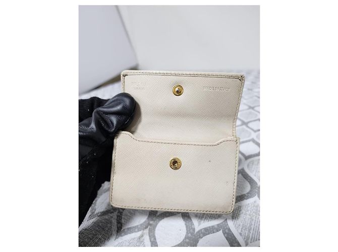 PRADA Nano Saffiano Leder Kartenhalter/Geldbörse Off-White - Ansicht 10