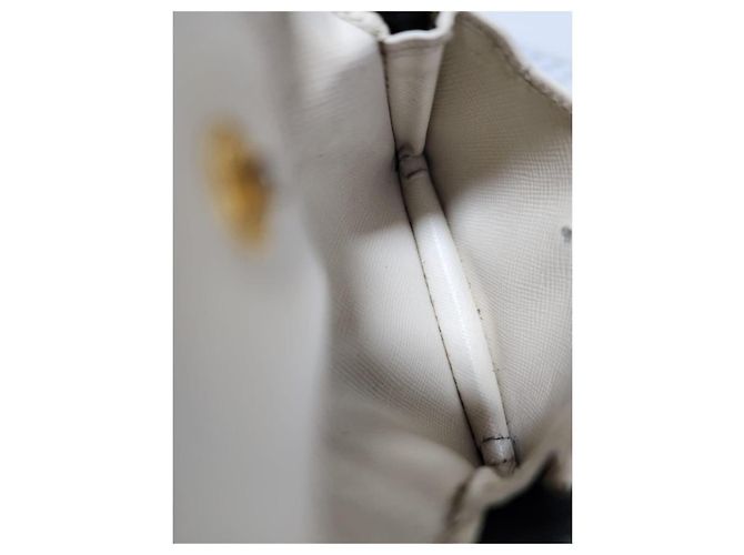 PRADA Nano Saffiano Leder Kartenhalter/Geldbörse Off-White - Ansicht 11