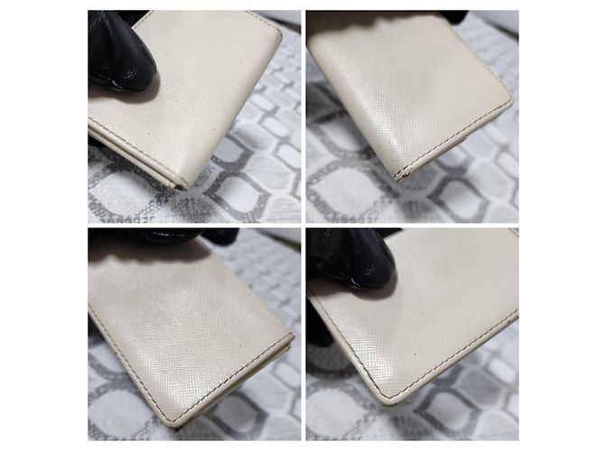 PRADA Nano Saffiano Leder Kartenhalter/Geldbörse Off-White - Ansicht 12