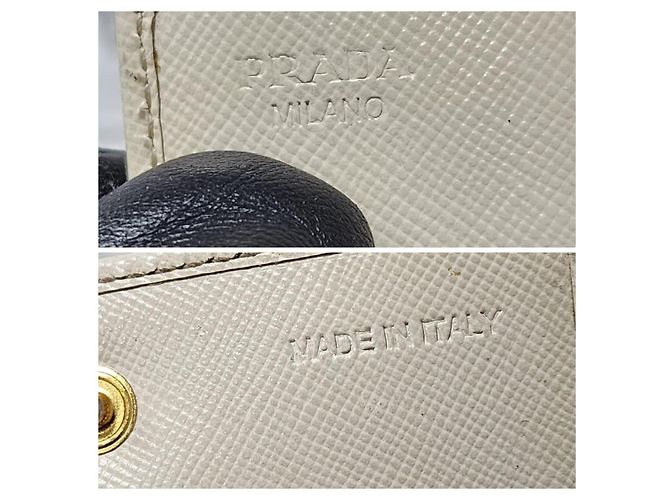 PRADA Nano Saffiano Leder Kartenhalter/Geldbörse Off-White - Ansicht 2