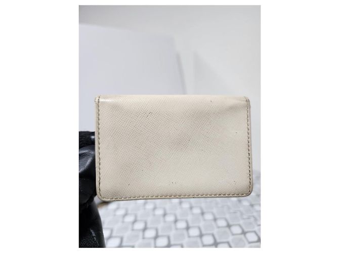 PRADA Nano Saffiano Leder Kartenhalter/Geldbörse Off-White - Ansicht 3
