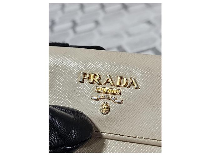 PRADA Nano Saffiano Leder Kartenhalter/Geldbörse Off-White - Ansicht 4