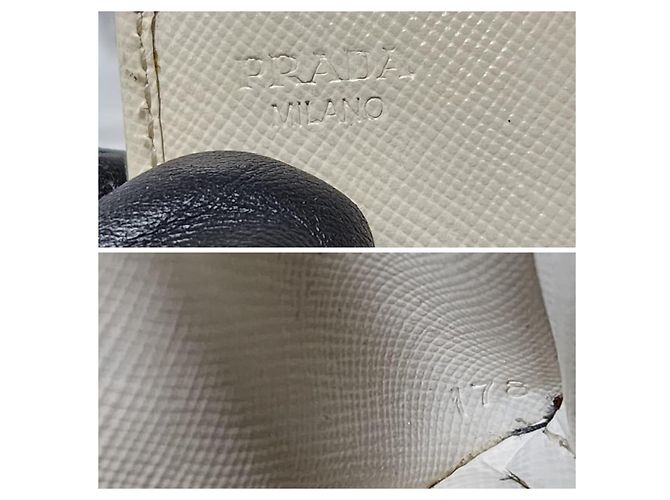 PRADA Nano Saffiano Leder Kartenhalter/Geldbörse Off-White - Ansicht 5