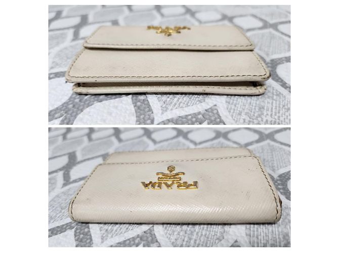 PRADA Nano Saffiano Leder Kartenhalter/Geldbörse Off-White - Ansicht 6