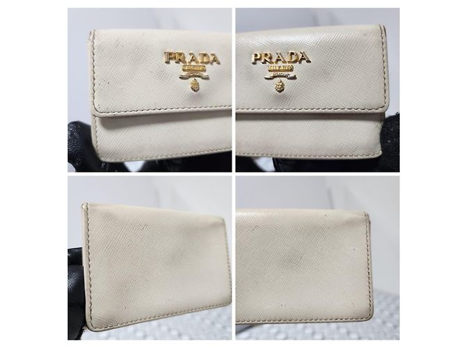 PRADA Nano Saffiano Leder Kartenhalter/Geldbörse Off-White - Ansicht 7