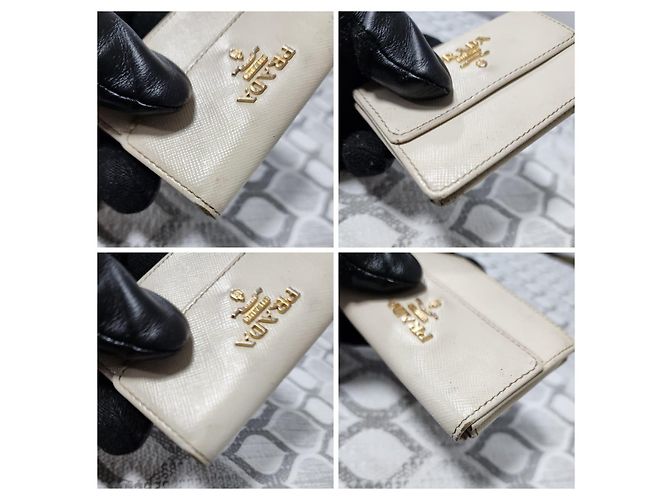 PRADA Nano Saffiano Leder Kartenhalter/Geldbörse Off-White - Ansicht 9