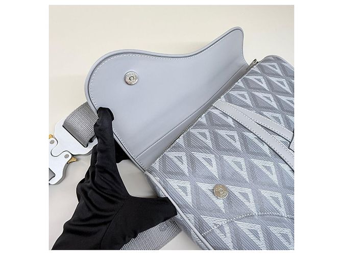 Saddle Dior Borsa a Sella da Uomo Diamond Grigia Marrone - vista 10